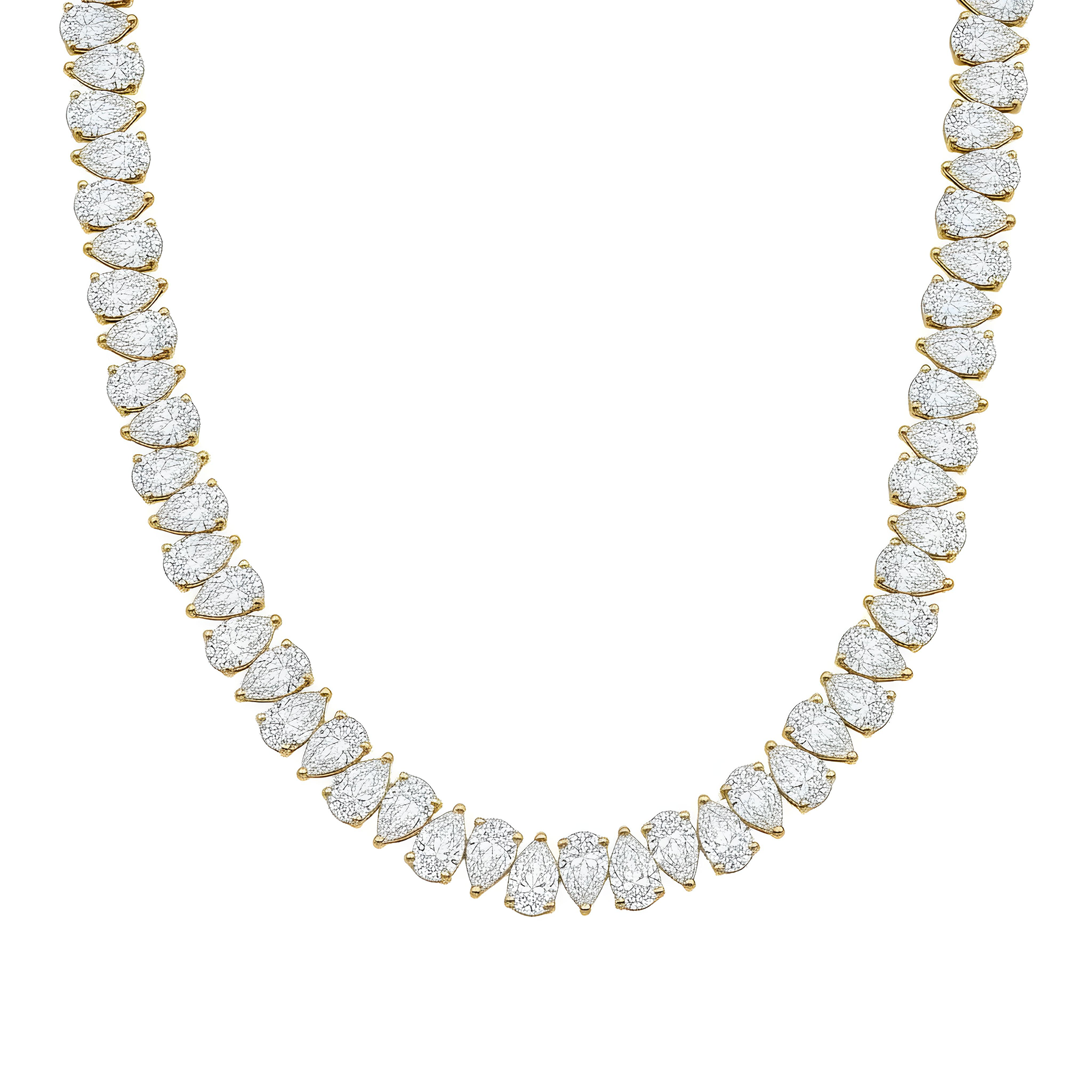 14K White Gold Pear Cut Diamond Tennis Chain 62.65ct