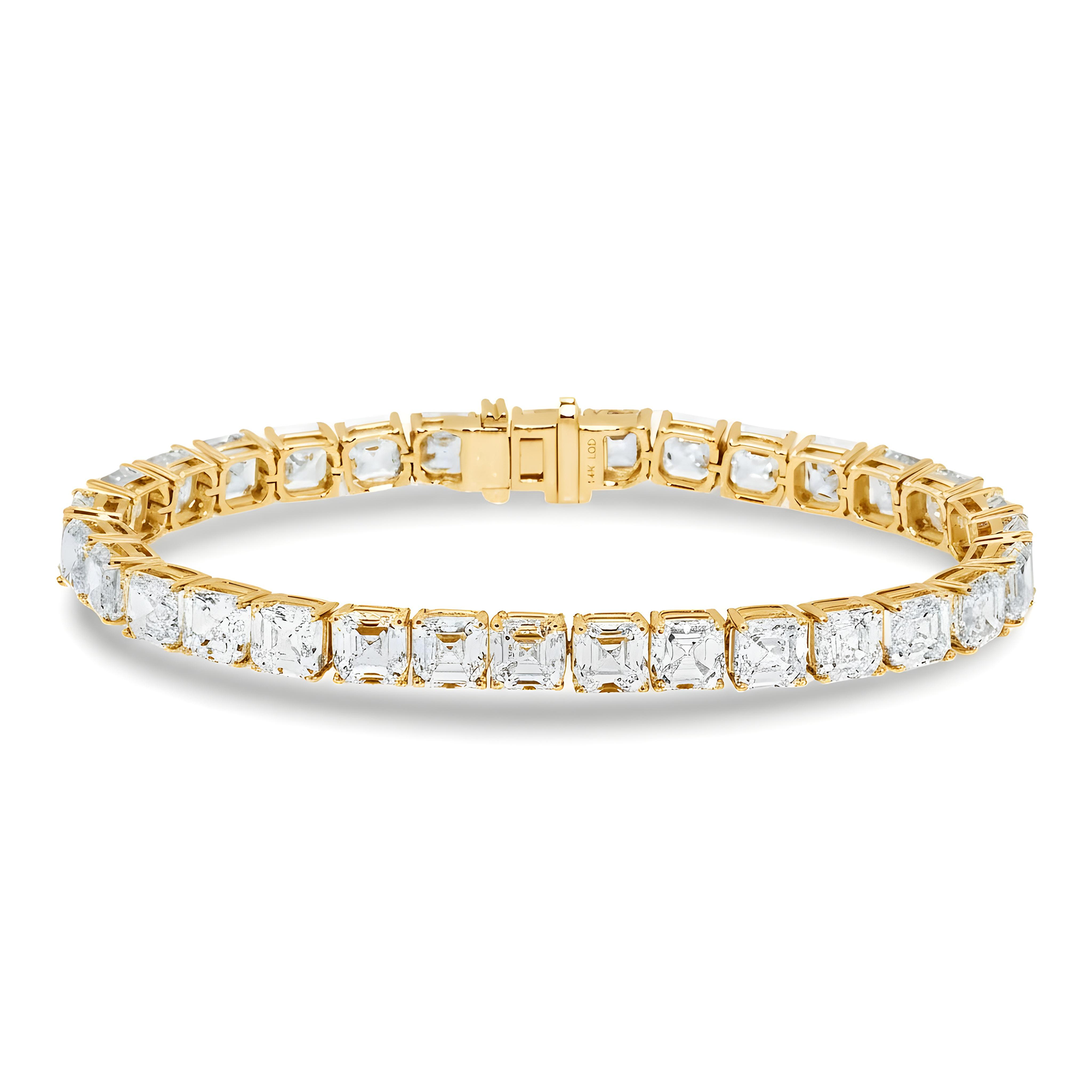 14K White Gold Asscher Cut Diamond Tennis Bracelet 32.90ct