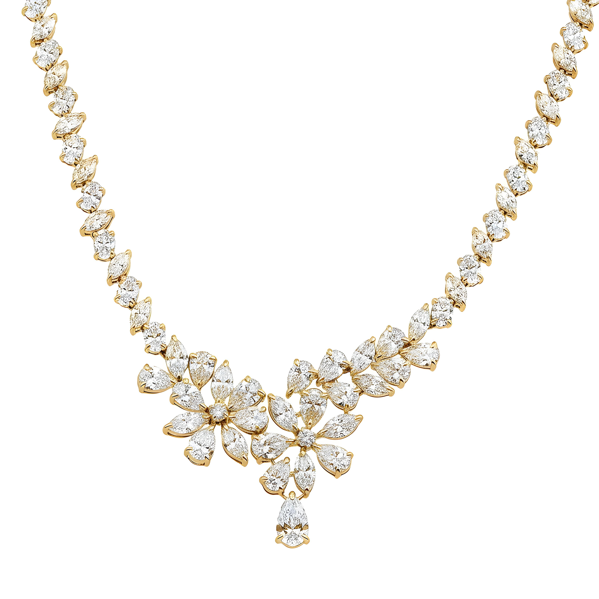 14K White Gold Aurora Diamond Drop Necklace 37.02ct