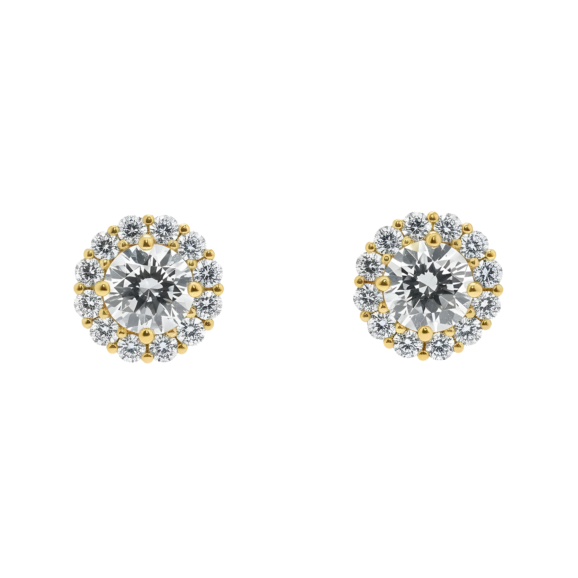 IGI 18K White Gold Round Diamond Stud Earrings w/ Halo 2.96ctw
