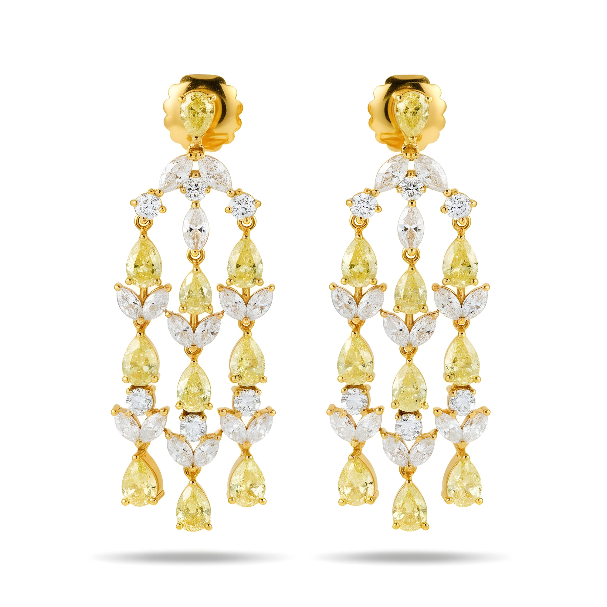 14K White Gold Canary Yellow Diamond Chandelier Drop Earrings 8.82ctw