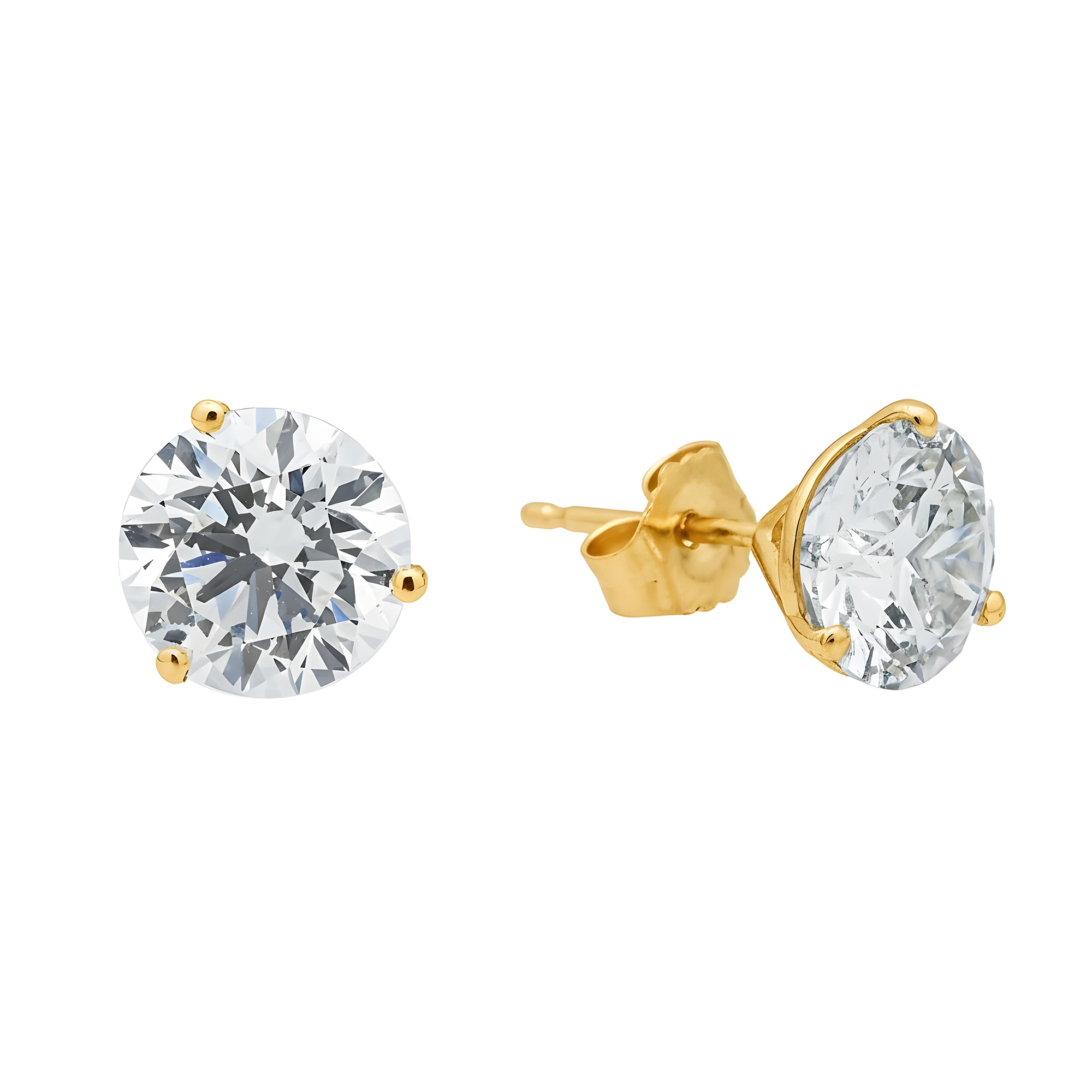 14K Gold Solitaire Round Diamond Stud Earrings 4.0ctw