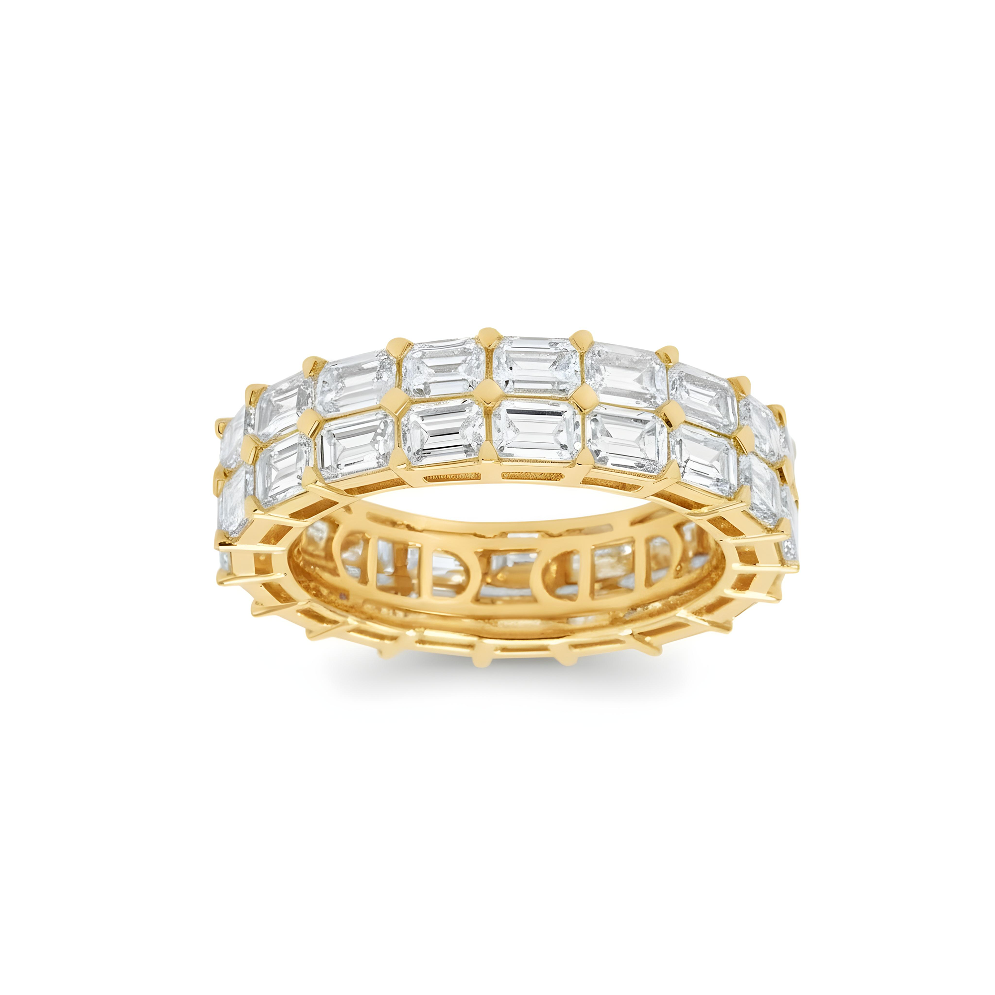 14K White Gold Double Row Emerald Cut Diamond Eternity Ring 7.12ct (size 8)