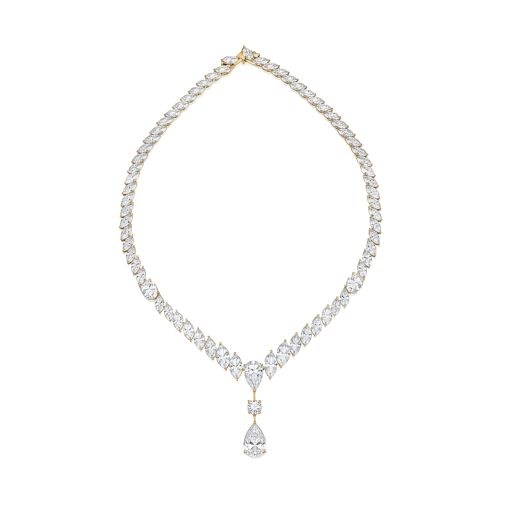 18K White Gold Marquise Cut Diamond Drop Necklace 54.01ct
