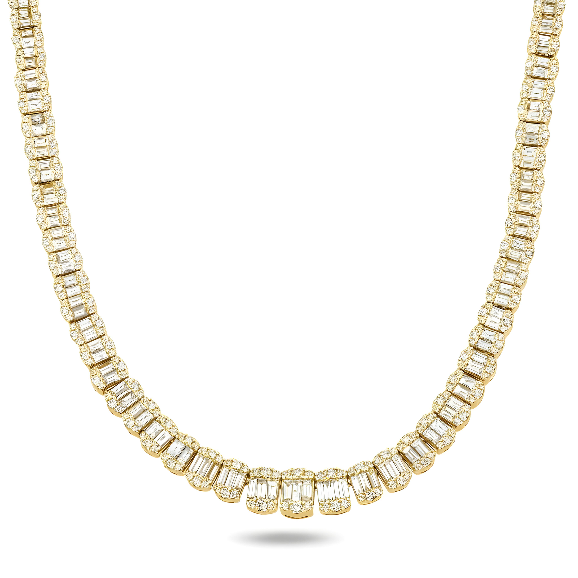 14K White Gold Graduated Round & Baguette Cut Diamond Tennis Chain 23.70ct