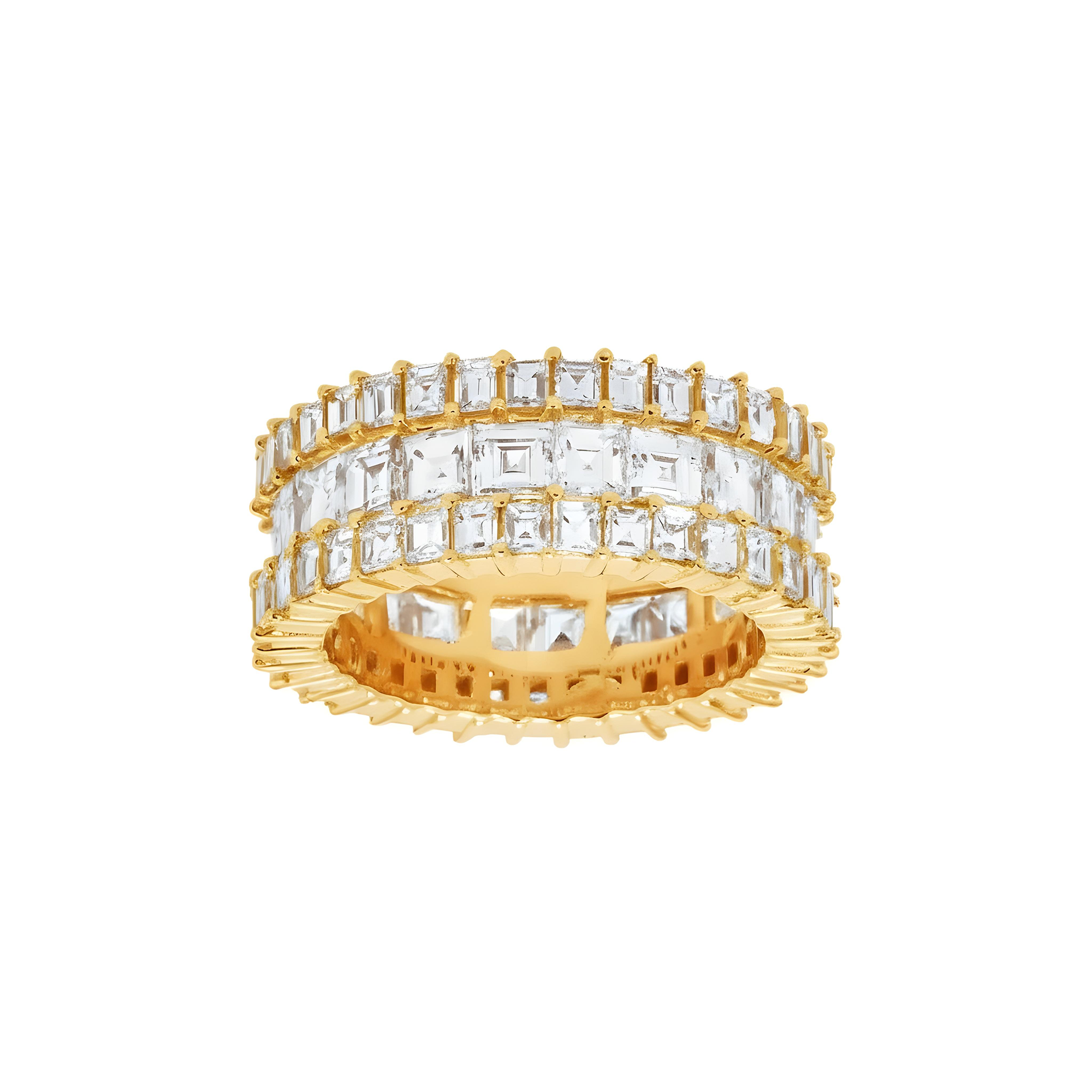 14K White Gold Triple Row Asscher Cut Diamond Eternity Ring 7.74ct (size 7)