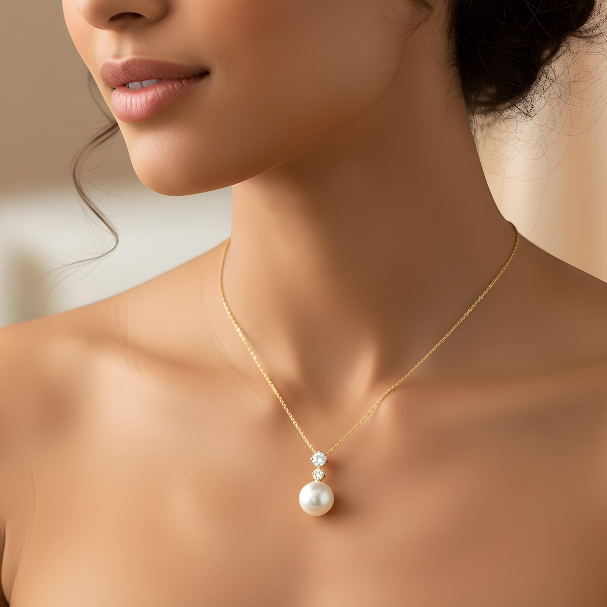 White Gold Round Diamond & Pearl Necklace 0.57ct (matching set)