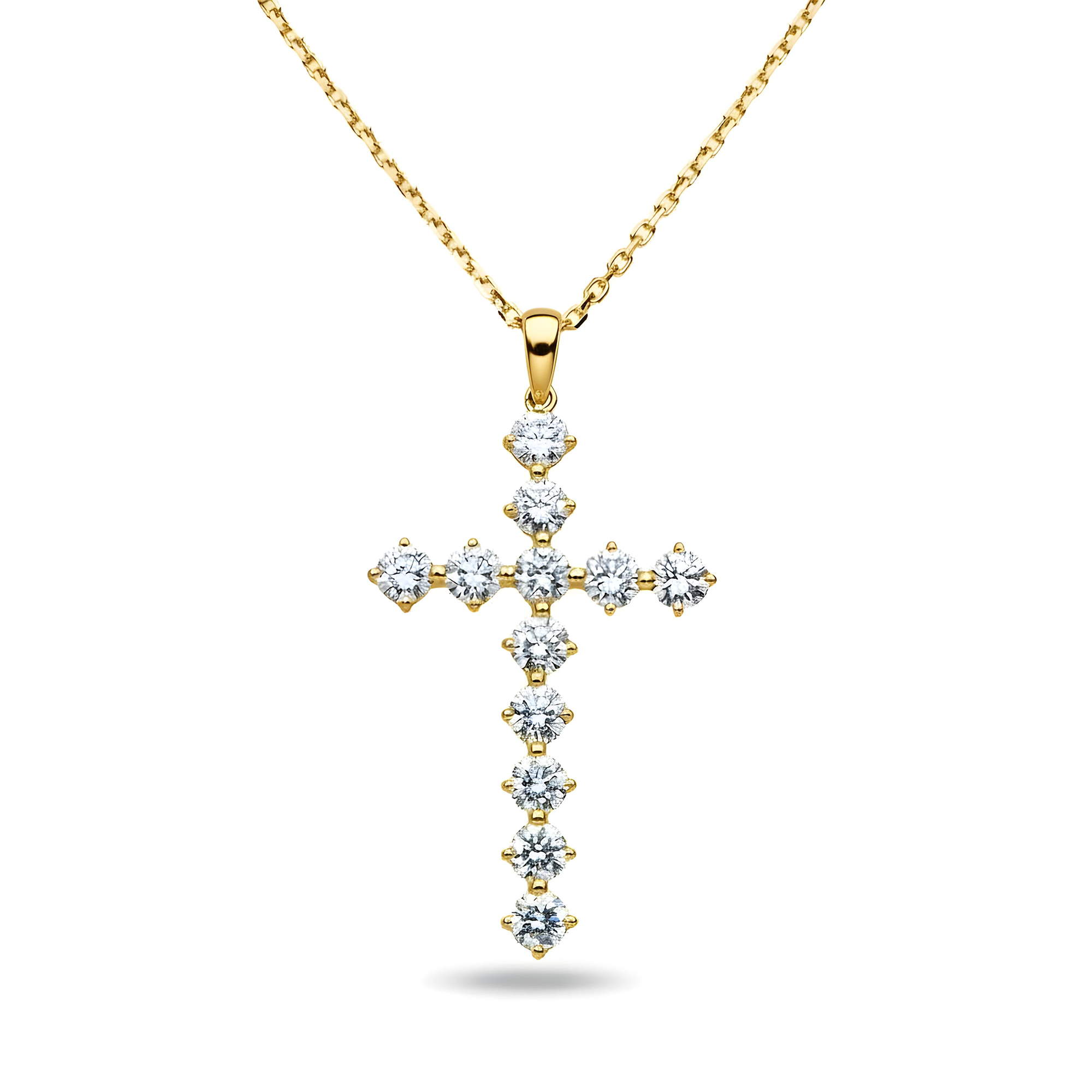White Gold Round Diamond Cross Pendant & Chain Necklace 1.47ct