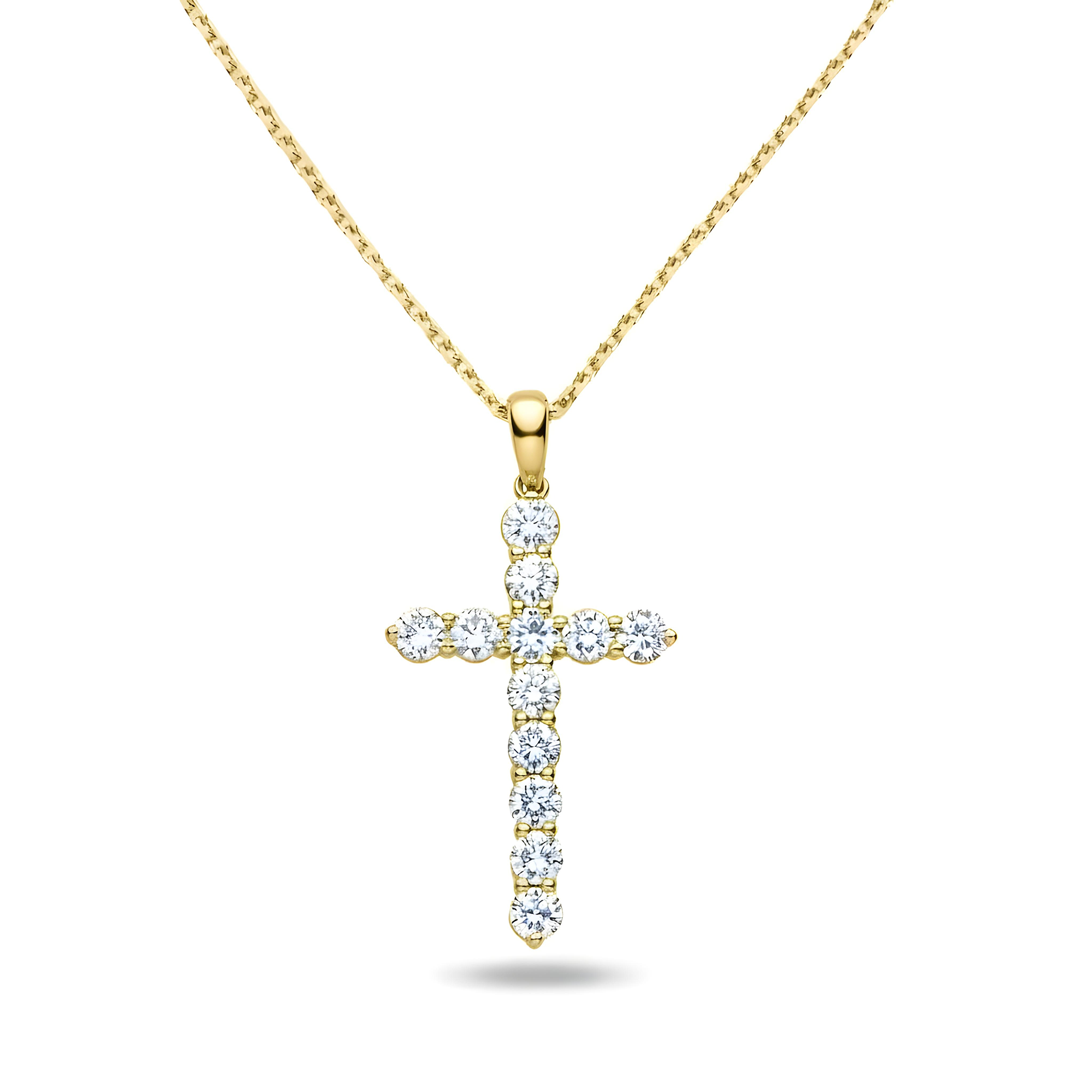 White Gold Round Diamond Cross Pendant & Chain Necklace 1.12ct