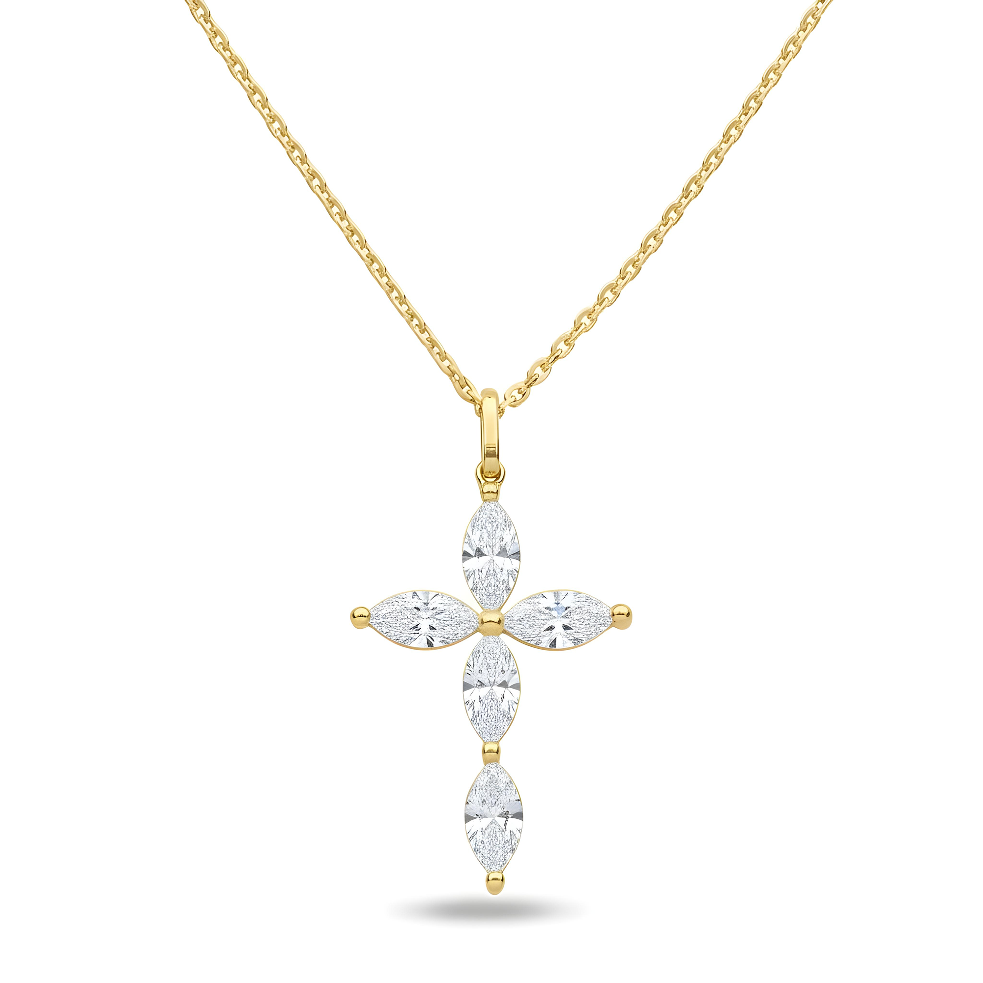 White Gold Marquise Cut Diamond Cross Pendant & Chain Necklace 1.48ct