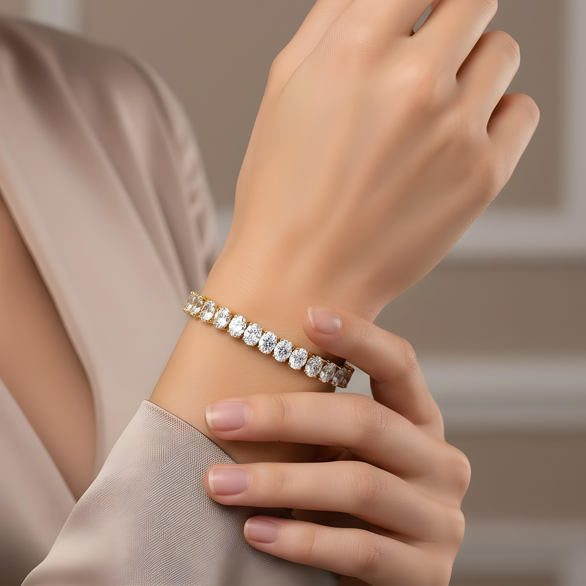 14K White Gold Oval Cut Diamond Bracelet 31.34ct