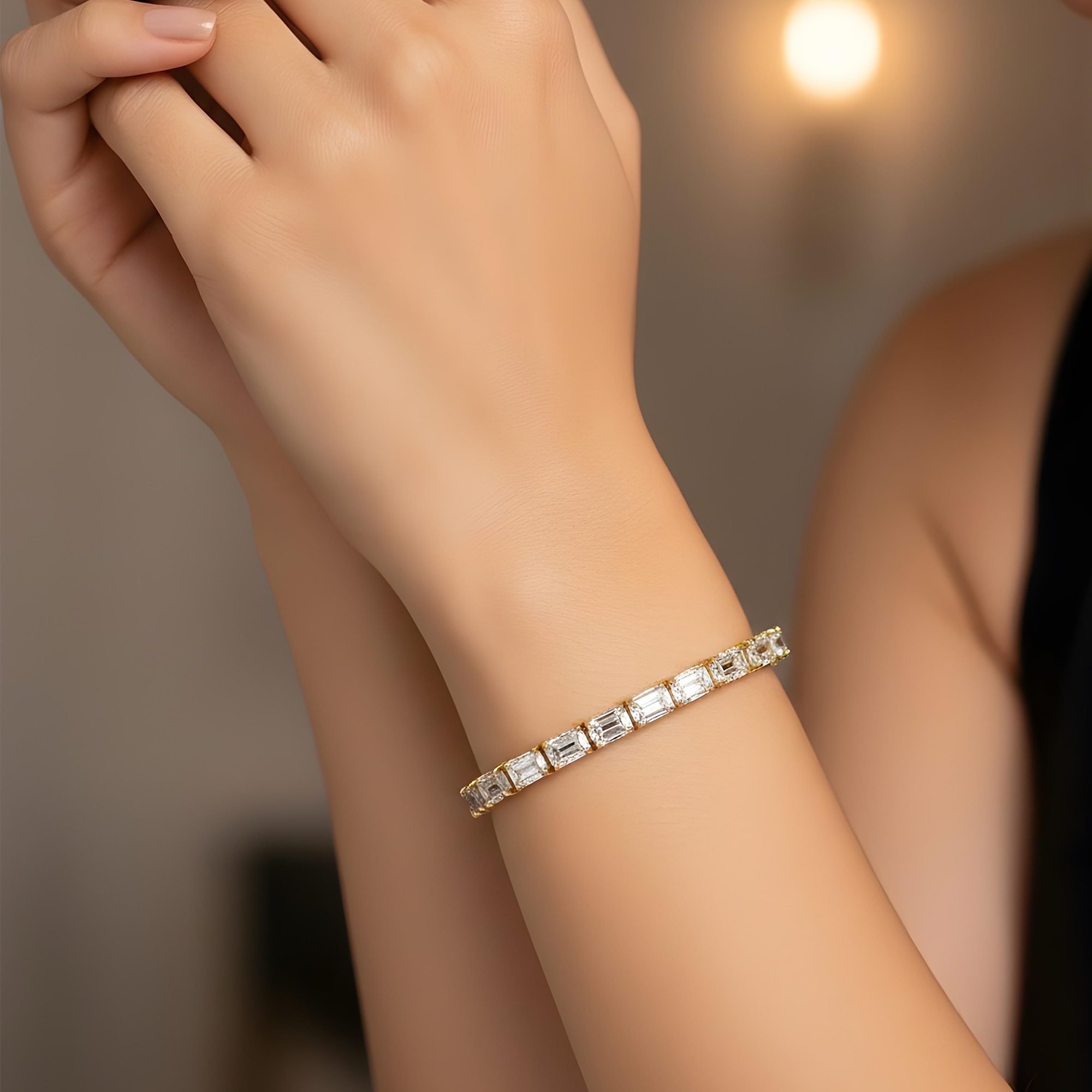 14K White Gold Emerald Cut Diamond Tennis Bracelet 24.21ct