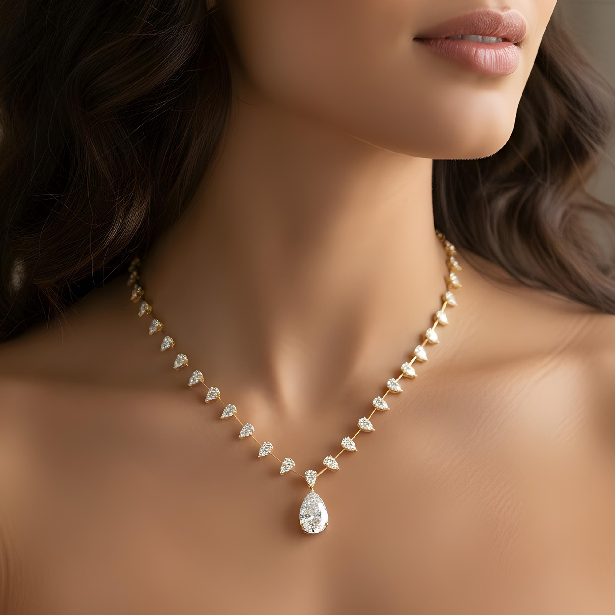 18K White Gold Full Pear Cut Diamond Drop Necklace 20.07ct