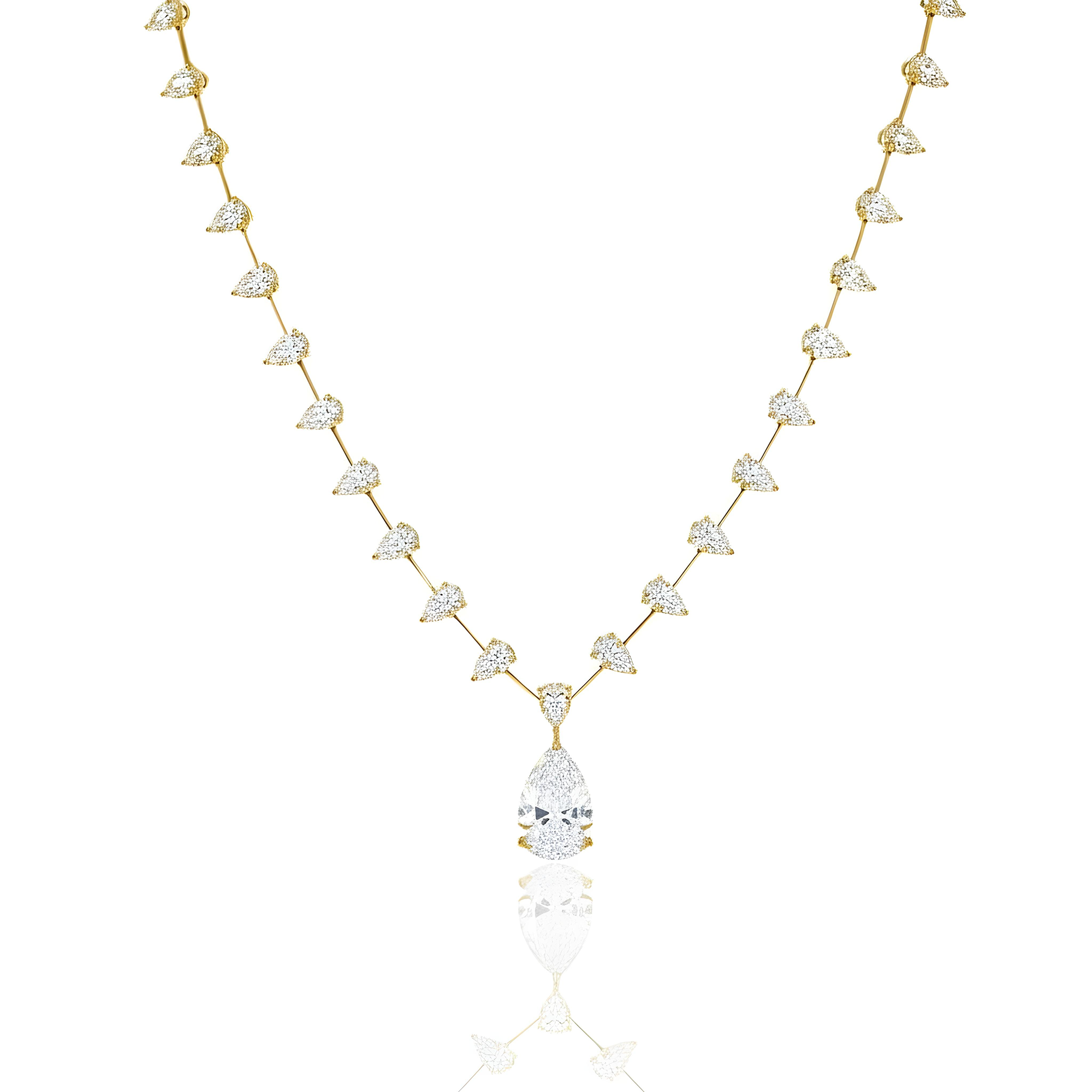 18K White Gold Full Pear Cut Diamond Drop Necklace 20.07ct